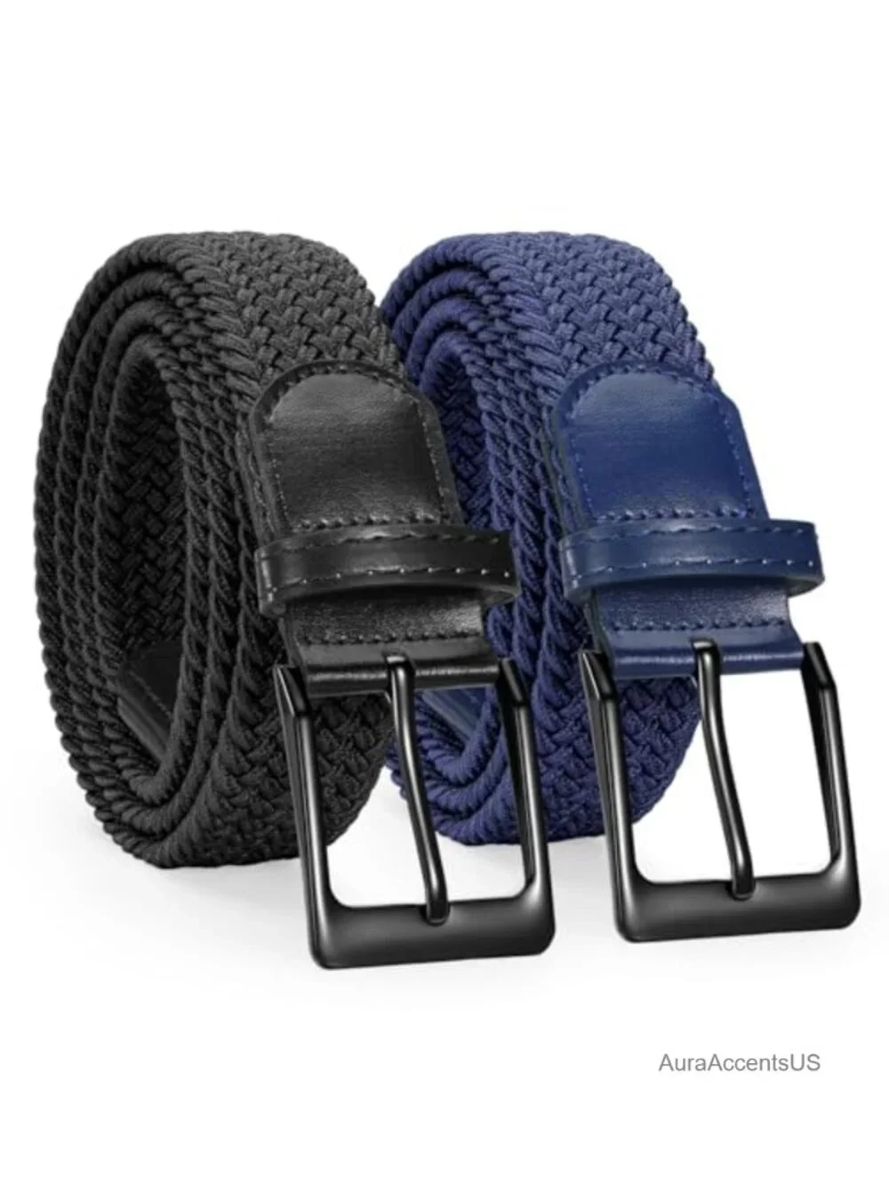 2 Pack Stretch Braided Elastic Belt for Men, No Holes Adjustable, Heavy Duty,